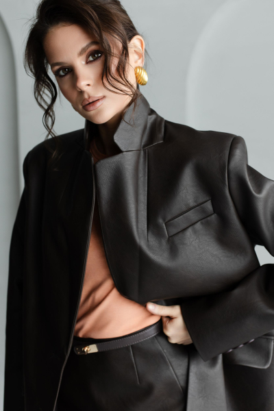 Жакет оверсайз из экокожи VLVT, цвет: коричневый, 00-00005296 купить онлайн