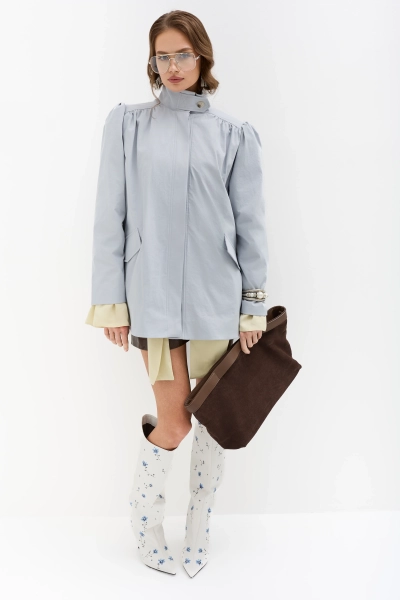 Тренч со сборками миди Ricoco, цвет: голубой, 7051/1 купить онлайн