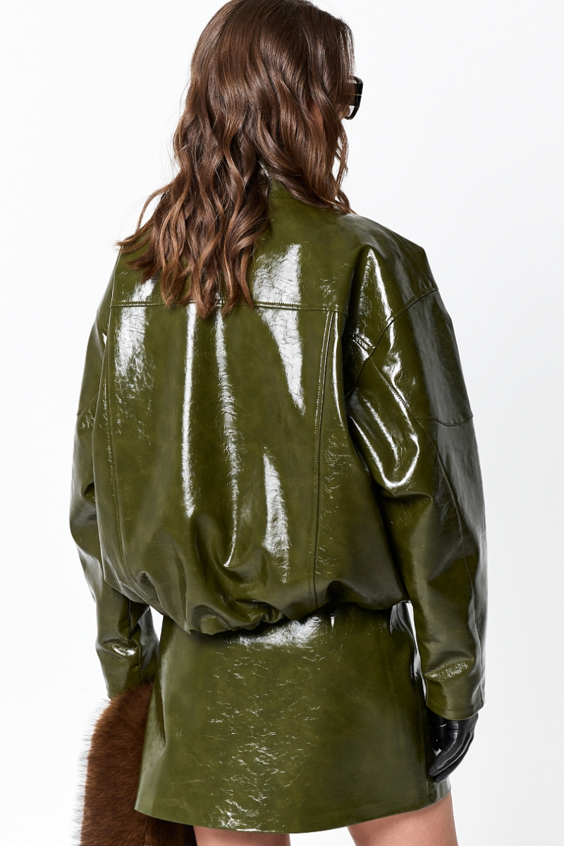 Бомбер из лакированной экокожи утепленный Ricoco, цвет: оливковый, 6070/2 купить онлайн