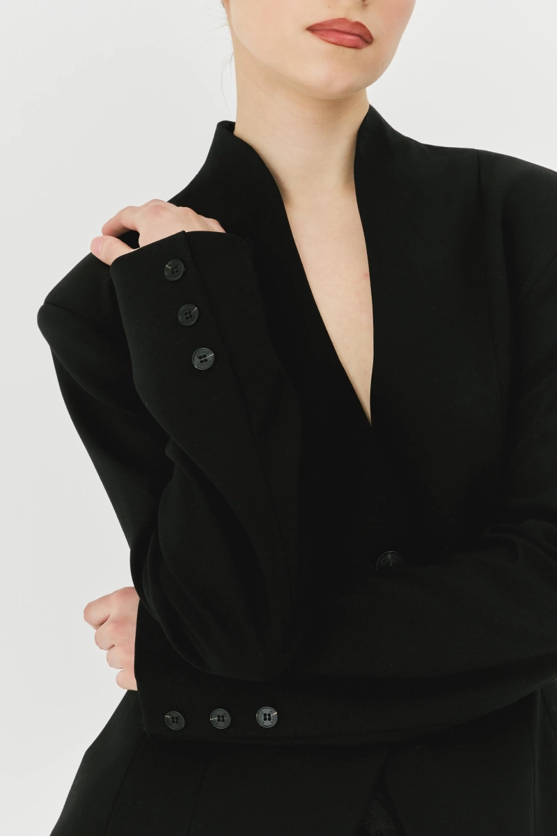 Жакет приталенный с рельефным воротником Ricoco, цвет: Черный, 7052/2 купить онлайн