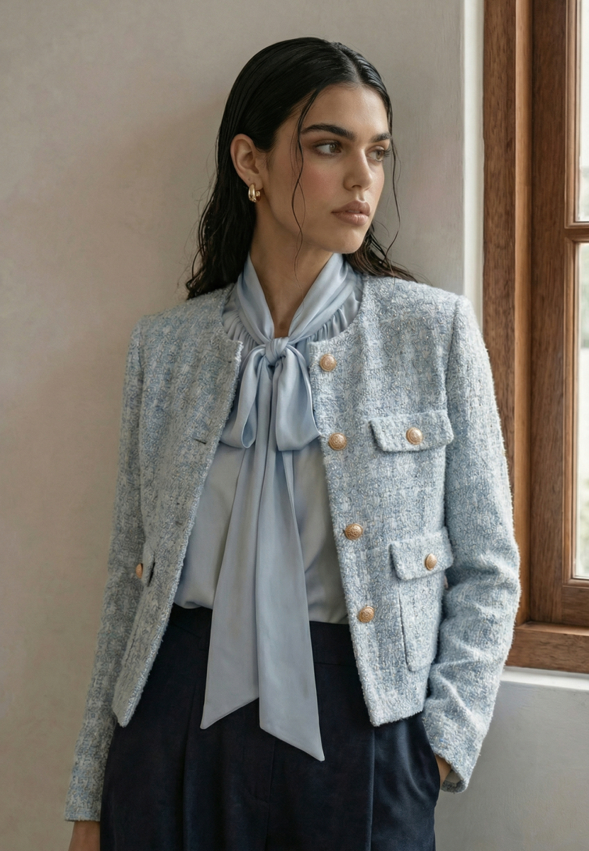 Жакет укороченный из твида с клапанами REFERT, цвет: голубой, 04-3505/4-2511 купить онлайн
