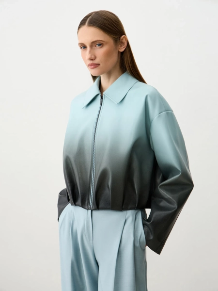 Бомбер из мягкой премиальной экокожи ANNA PEKUN, цвет: голубой, 13.2548.610 купить онлайн
