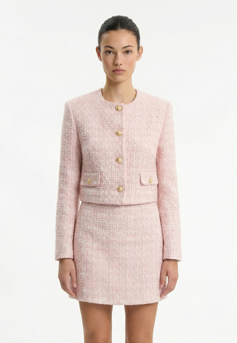Жакет укороченный из твида с клапанами