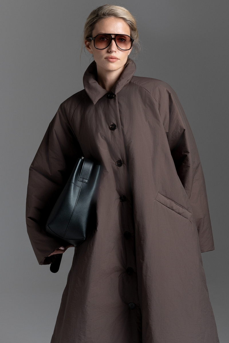 Тренч утепленный макси длины Ricoco, цвет: коричневый, 7048/2 купить онлайн