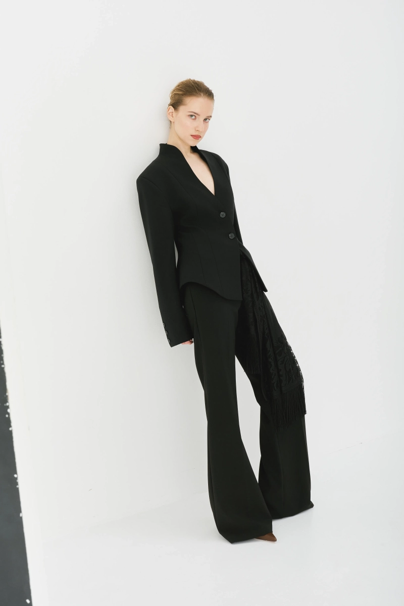 Жакет приталенный с рельефным воротником Ricoco, цвет: Черный, 7052/2 купить онлайн