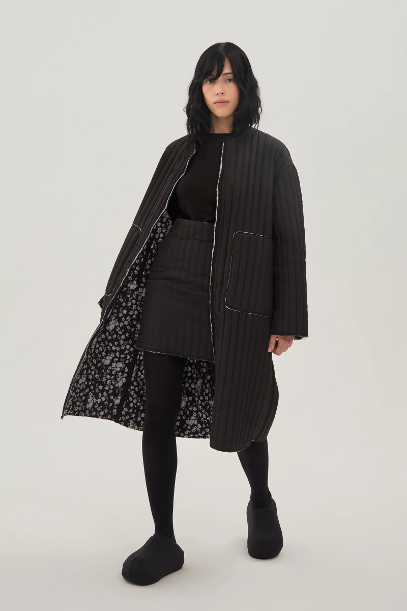 Пальто двухсторонее стеганное UNKE, цвет: Черный, 2601С00P_BL/FL купить онлайн