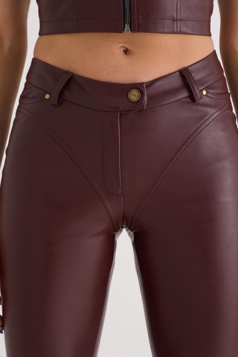 Брюки из кожи CULTBASE, цвет: Бордовый,  купить онлайн