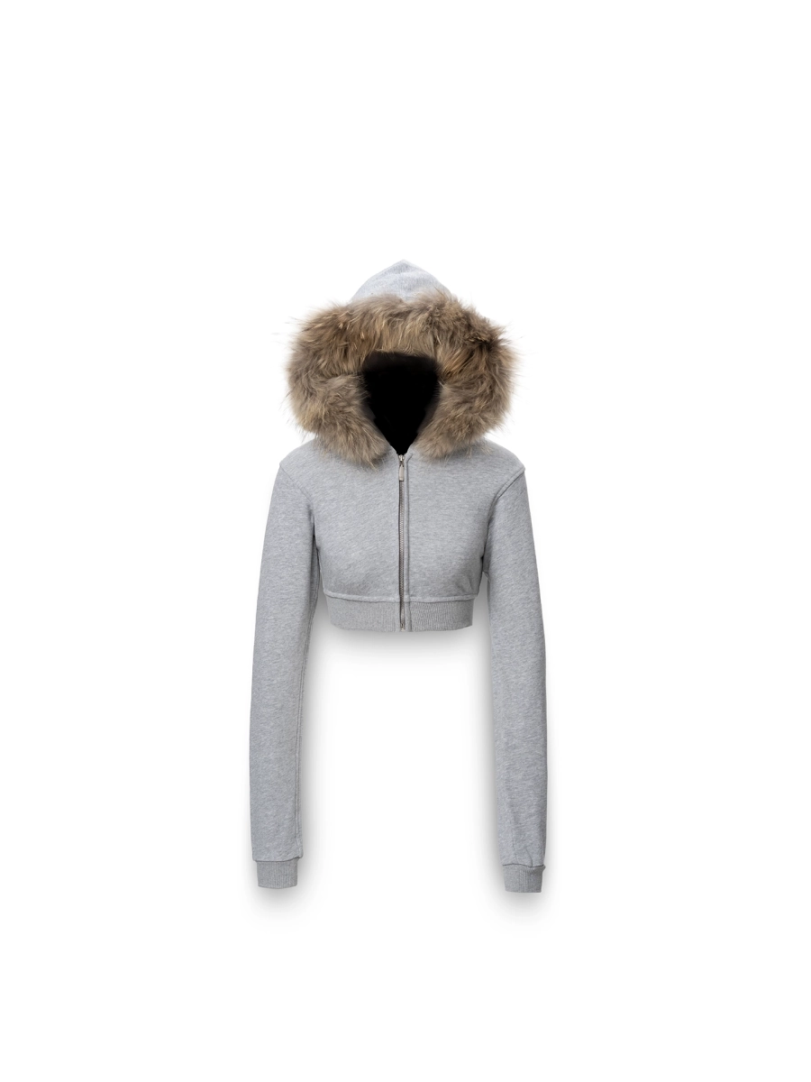 Мини-худи на молнии с мехом ABC, цвет: серый, 00-178 купить онлайн