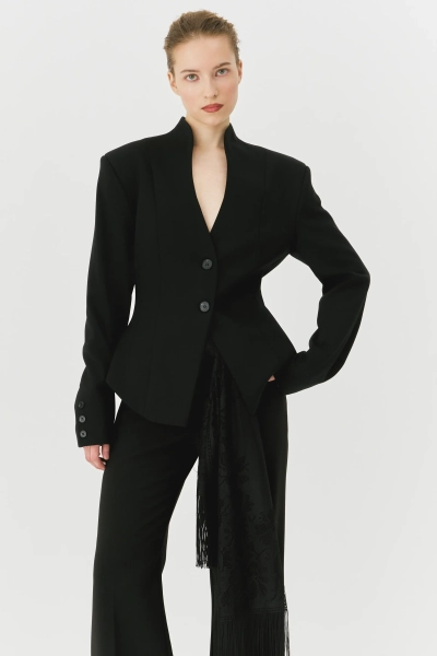 Жакет приталенный с рельефным воротником Ricoco, цвет: Черный, 7052/2 купить онлайн