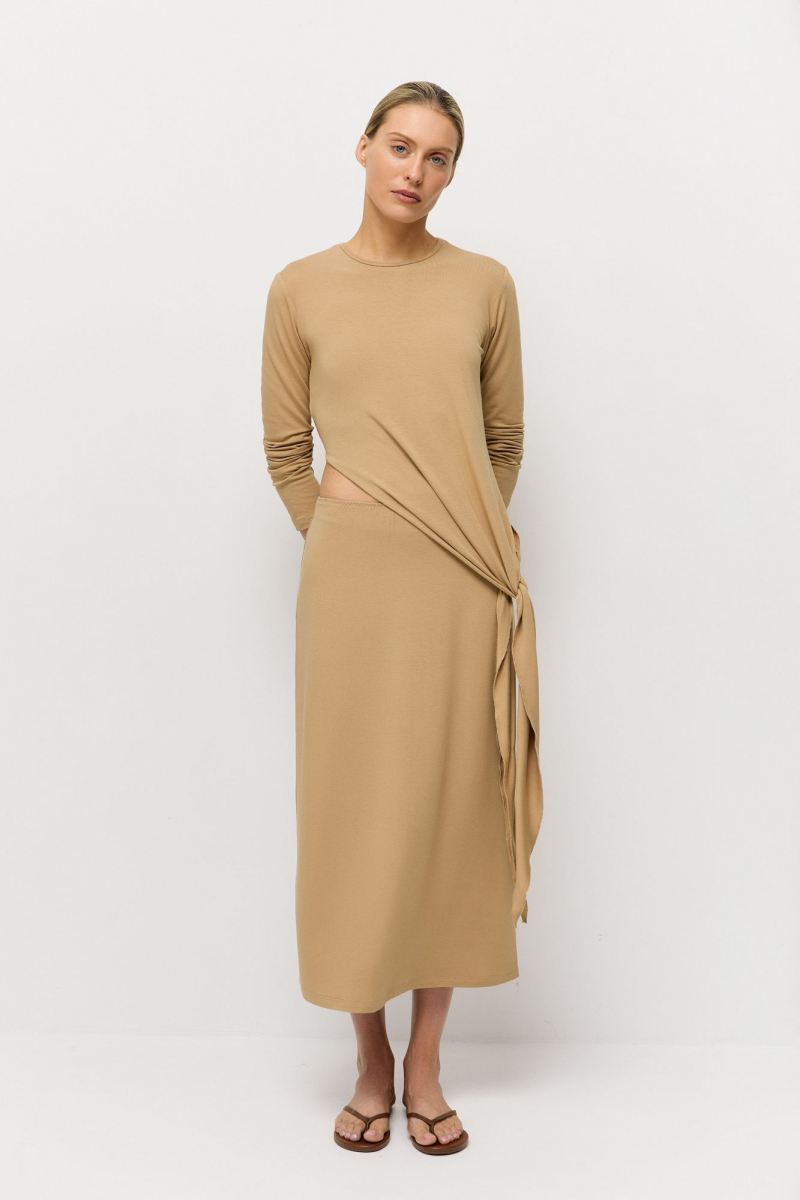 Лонгслив асимметричный AROUND, цвет: бежевый, 219_111VE01 купить онлайн