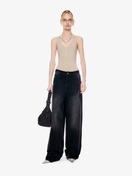 Широкие джинсы завышенной посадки POST POST SCRIPTUM, цвет: выстиранный черный, 1048.10.00.BLK купить онлайн