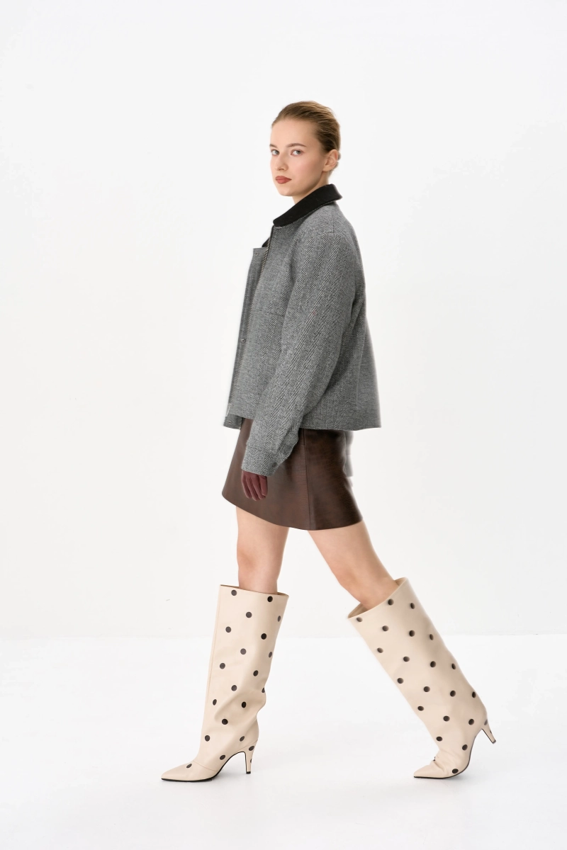 Юбка мини из экокожи с тиснением Ricoco, цвет: коричневый, 7050u/2 купить онлайн