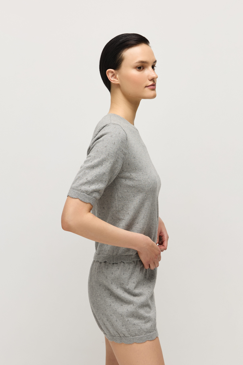 Шорты пуантель из хлопка с кашемиром AROUND, цвет: серый меланж, 289_69CC06 купить онлайн