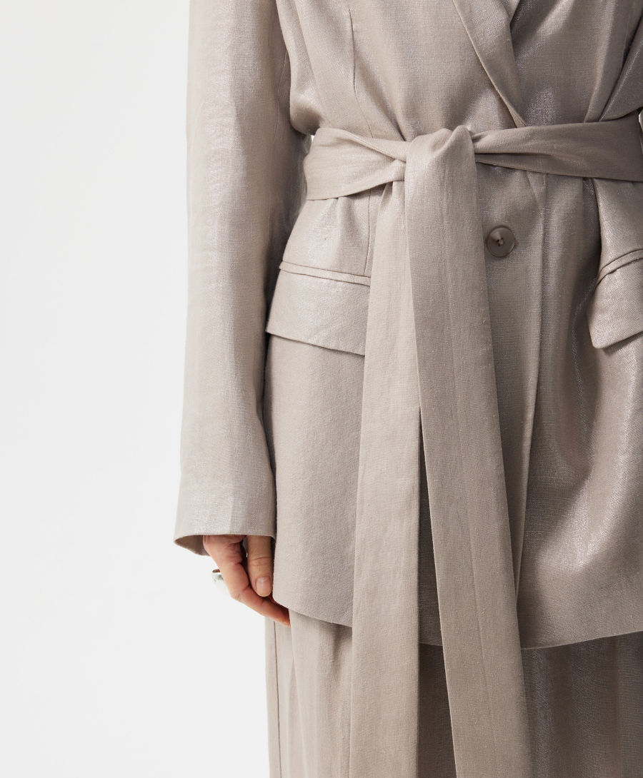 Пиджак льняной прямой свободной формы GLVR, цвет: серый, 126G22GAC4804 купить онлайн