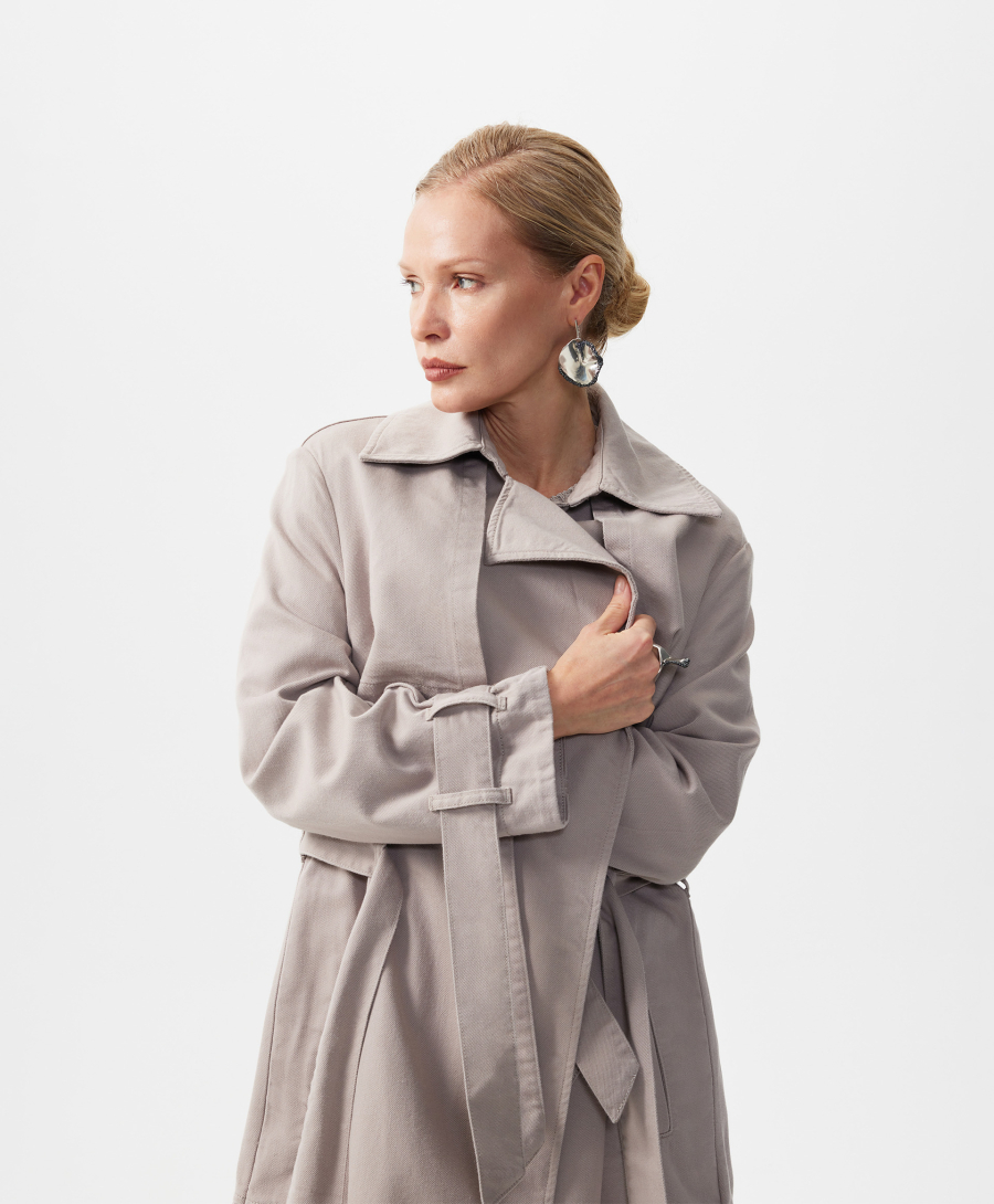 Плащ с запахом из денима GLVR, цвет: серый, 126G22GAC4411 купить онлайн