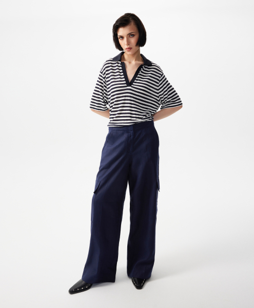 Брюки-трубы льняные средней посадки GLVR, цвет: Черный, 126G23GAC6315 купить онлайн