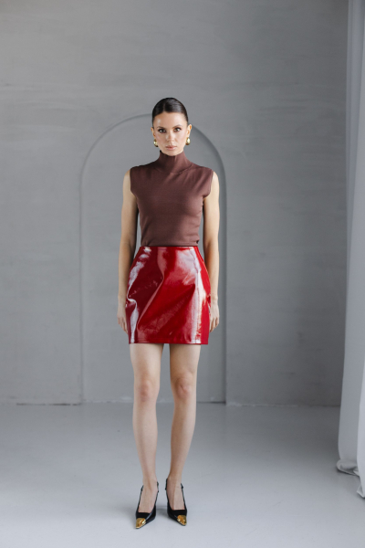Юбка из экокожи мини лаковая VLVT, цвет: Бордовый, 00-00005128 купить онлайн