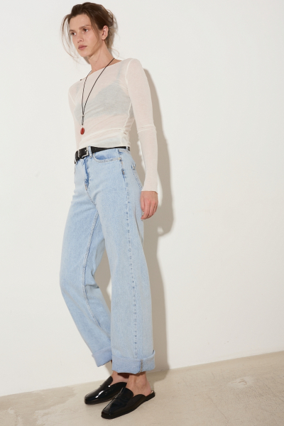 Джинсы прямые с завышенной посадкой Ricoco, цвет: голубой, 3066/2 купить онлайн