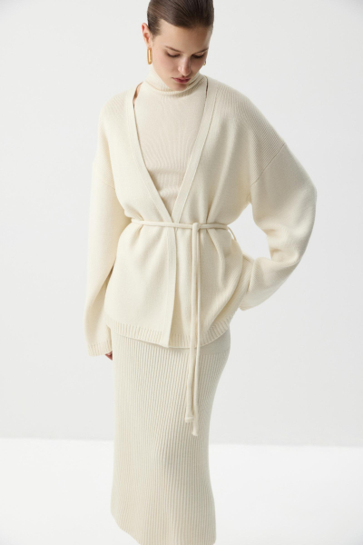 Кардиган из шерсти с поясом Charmstore, цвет: белый, 305-51798-111 купить онлайн