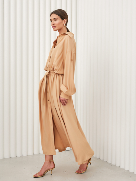 Платье-рубашка со спущенным рукавом I.B.W., цвет: бежевый, DR051 с оплатой бонусами купить онлайн