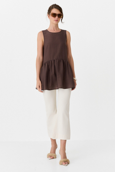Топ с баской из тенсела Ricoco, цвет: шоколадный, 8014/2 купить онлайн