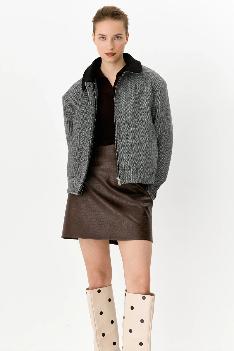 Бомбер из шерсти утепленный с контрастным воротником Ricoco, цвет: серый, 7041/1 купить онлайн