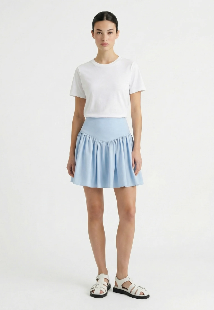 Юбка мини изо льна со сборками