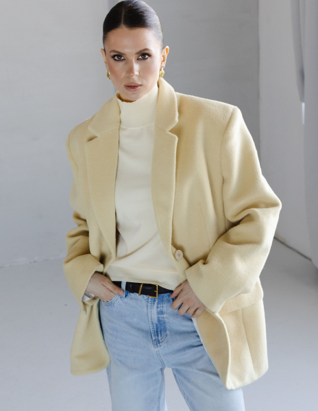 Пальто из смесовой шерсти однобортное укороченное VLVT, цвет: Желтый, 00-00005294 купить онлайн