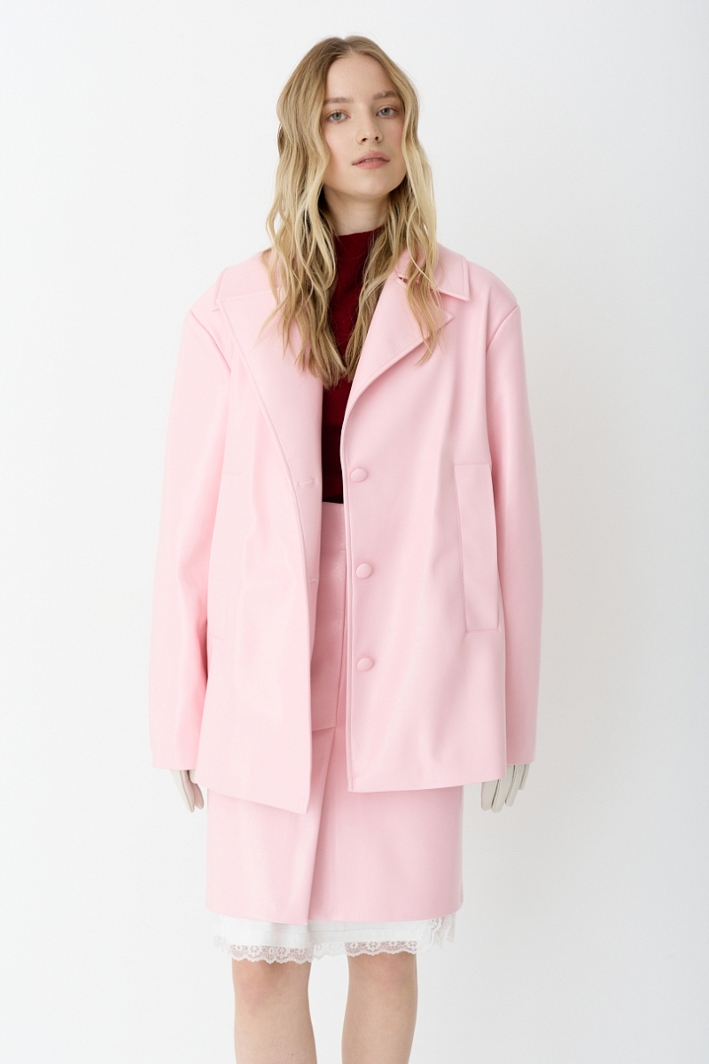 Жакет удлиненный из экокожи Ricoco, цвет: розовый, 7056/1 купить онлайн