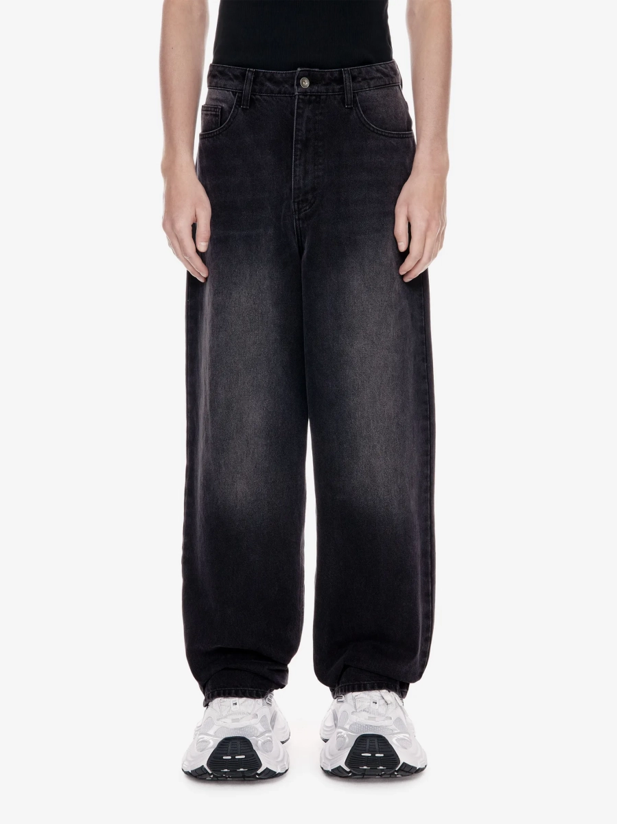 Широкие джинсы завышенной посадки POST POST SCRIPTUM, цвет: выстиранный черный, 1048.10.00.BLK купить онлайн
