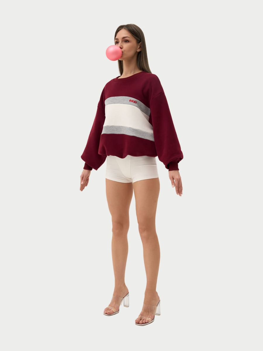 Свитшот с цветными вставками ONSI, цвет: Бордовый,  купить онлайн