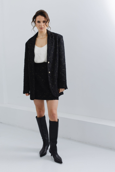 Жакет из твида однобортный с золотыми нитями VLVT, цвет: Черный, 00-00005355 купить онлайн