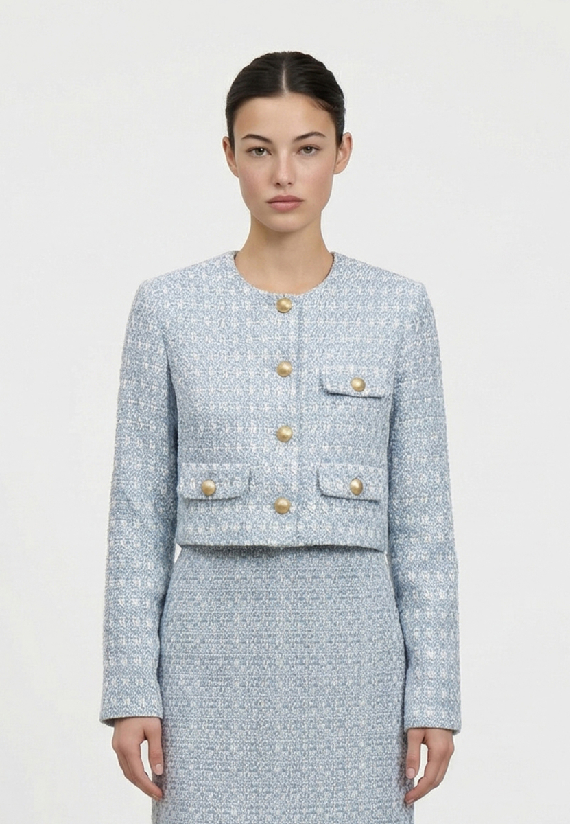 Жакет укороченный из твида с клапанами