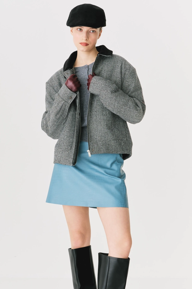 Юбка мини из экокожи с тиснением Ricoco, цвет: синий, 7050u/1 купить онлайн