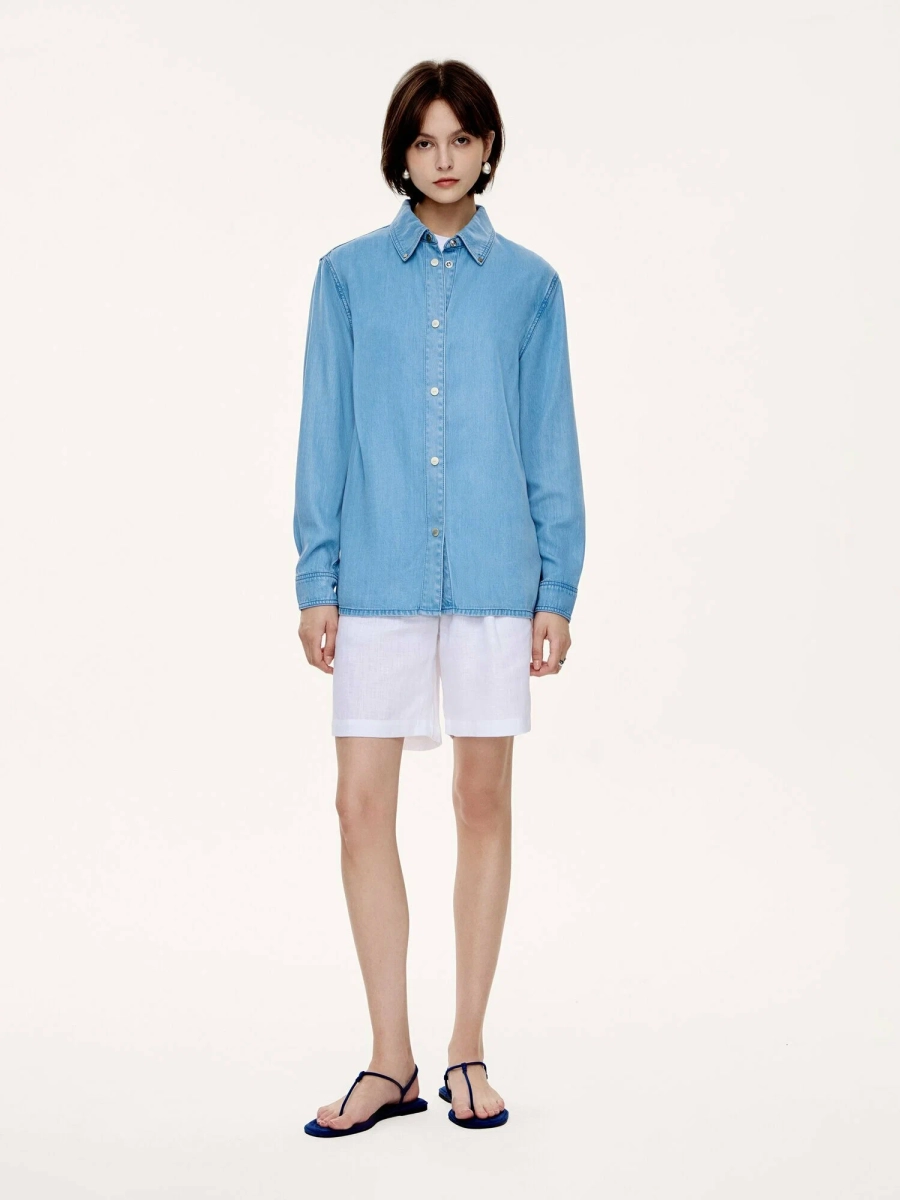 Женская рубашка из легкого денима MUTED, цвет: голубой, 904825.WSHR0024_Light-blue купить онлайн