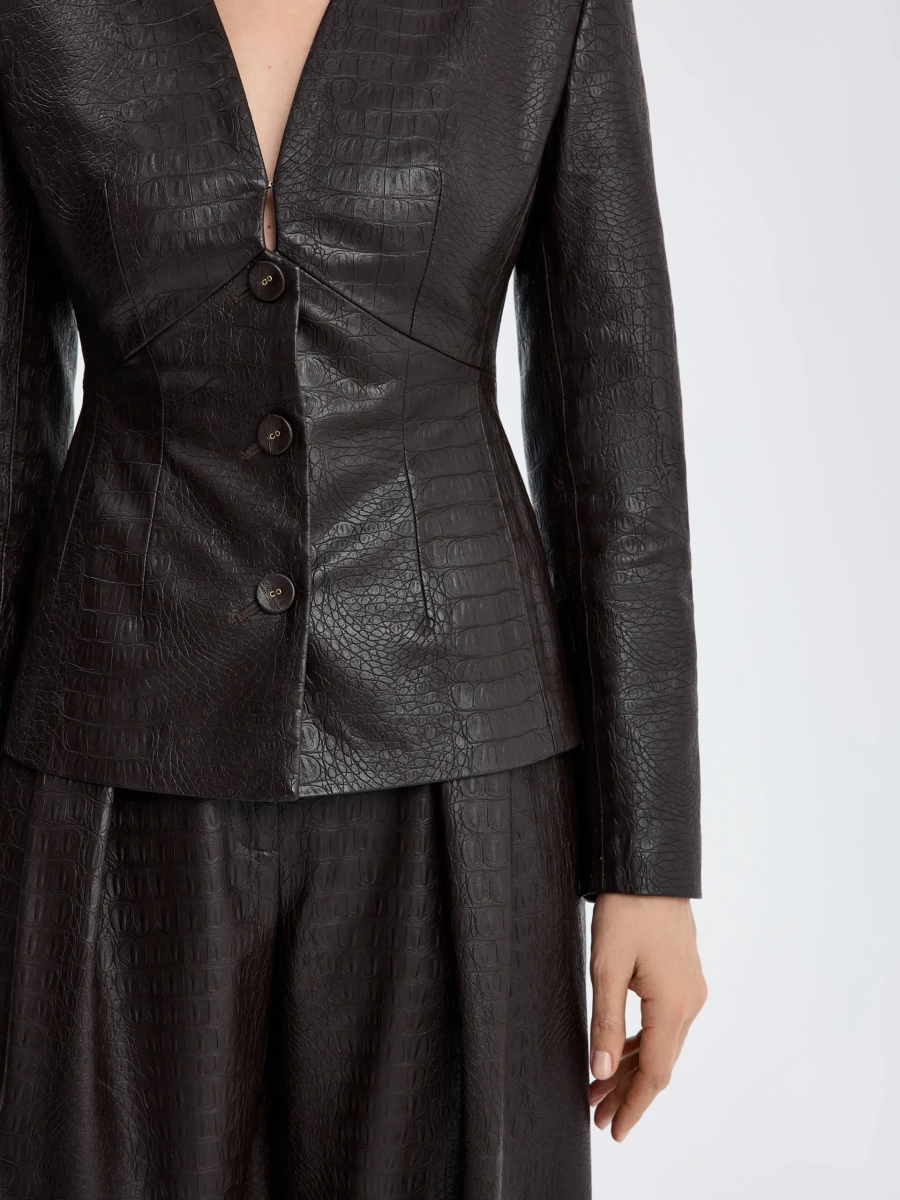 Жакет из фактурной экокожи без лацканов ANNA PEKUN, цвет: коричневый, 10.2585.700 купить онлайн