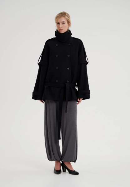 Пальто двубортное с поясом CHUBA, цвет: Черный,  купить онлайн