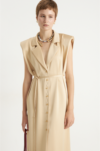 Платье из атласа с подплечниками MIA AIM, цвет: Сливочный,  купить онлайн
