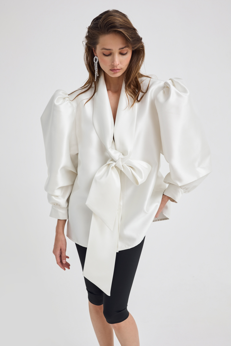 Блуза с бантом Shtripling, цвет: белый, SHRUB006WHT купить онлайн
