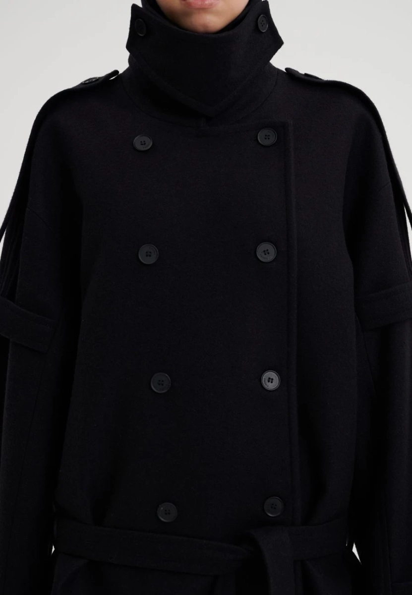 Пальто двубортное с поясом CHUBA, цвет: Черный,  купить онлайн