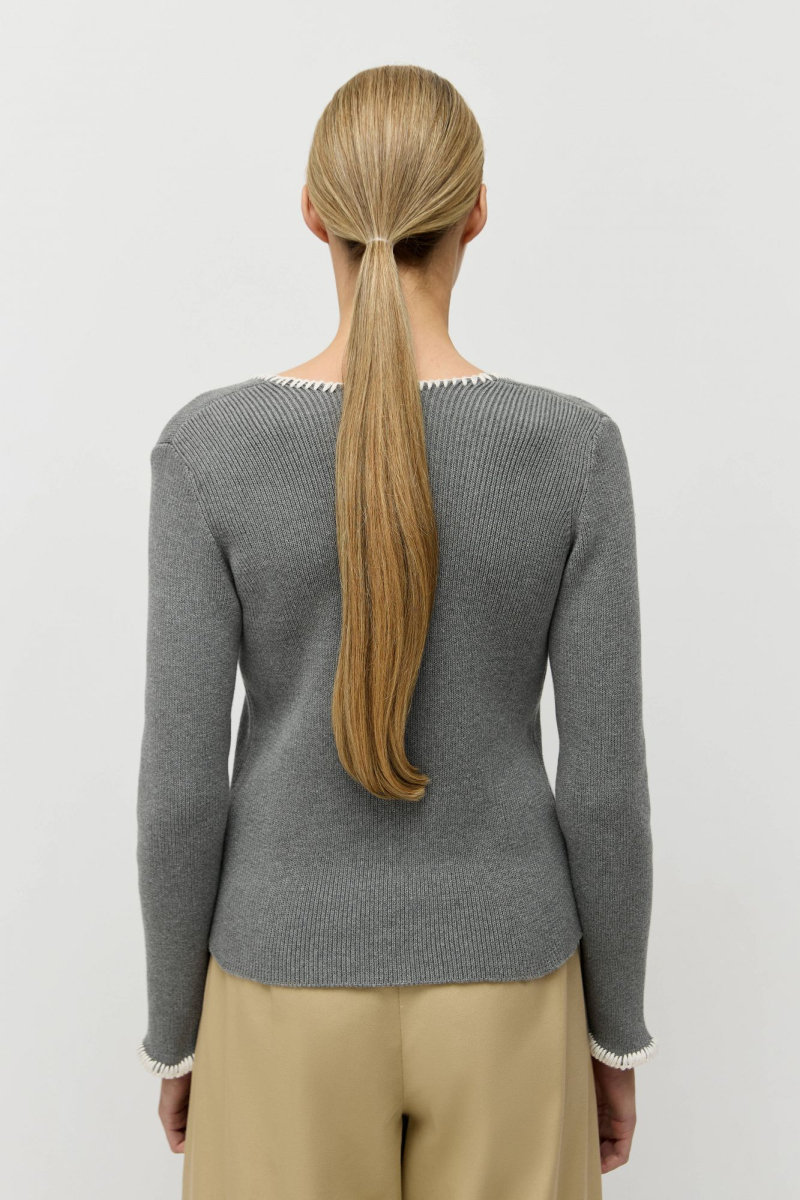 Джемпер в рубчик с ручной отделкой AROUND, цвет: серый, 219_120CA05 купить онлайн