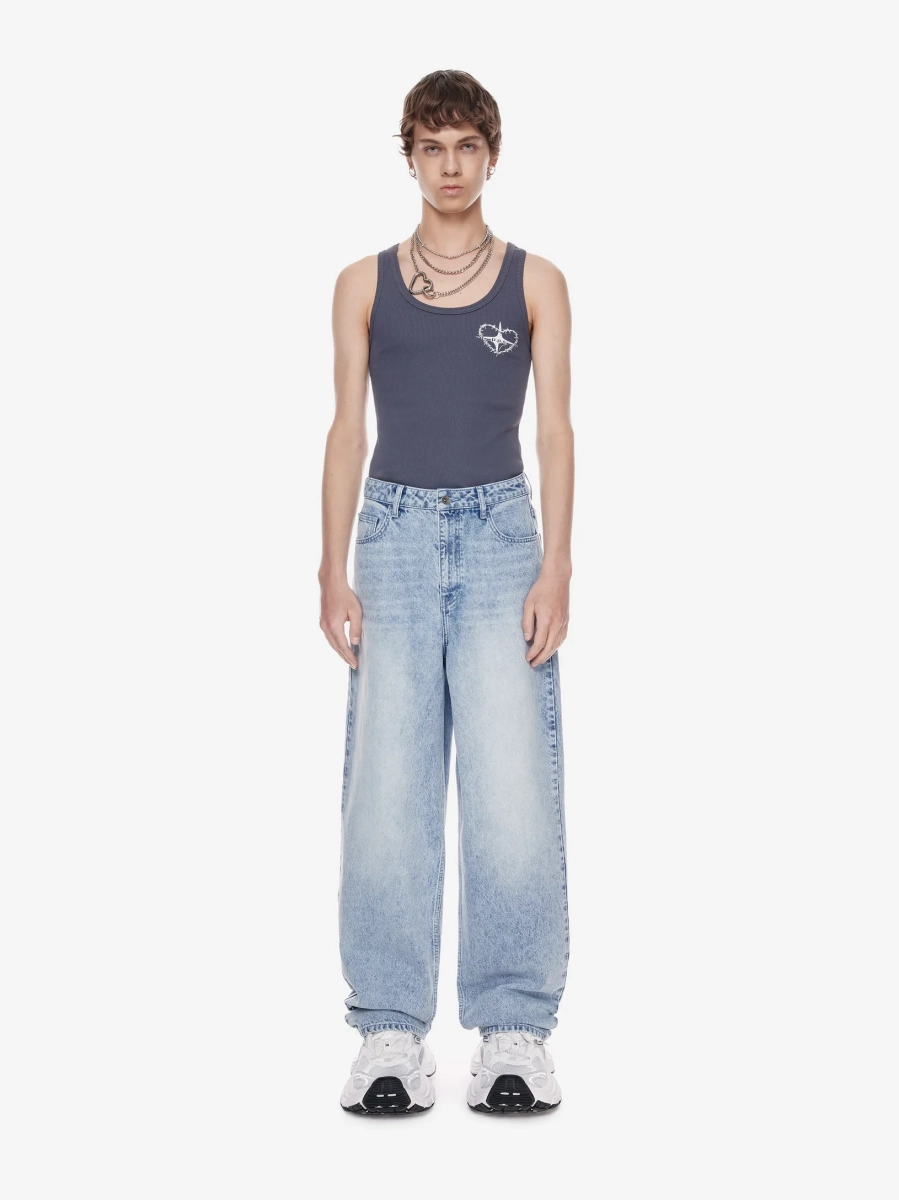 Широкие джинсы завышенной посадки POST POST SCRIPTUM, цвет: синий винтажный, 1048.10.00.BLU купить онлайн