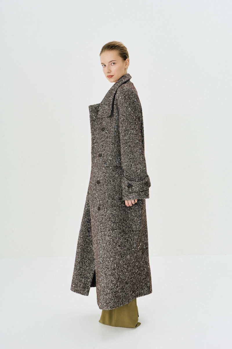 Пальто с высоким воротником макси длины Ricoco, цвет: коричневый, 7047/1 купить онлайн