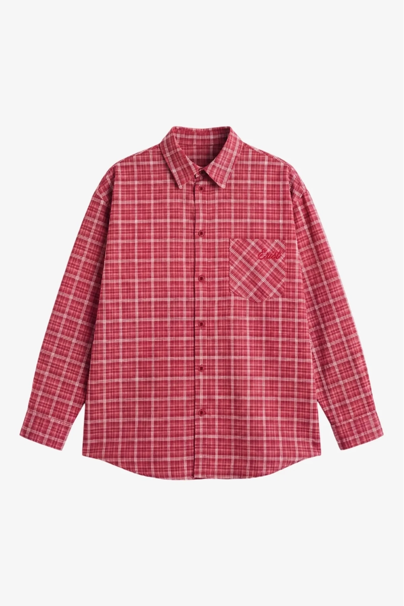 Рубашка в клетку с карманом Волнующий красный