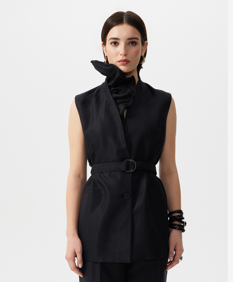 Жилет с отстегивающейся асимметричной оборкой GLVR, цвет: Черный, 126G21GAC4704 купить онлайн