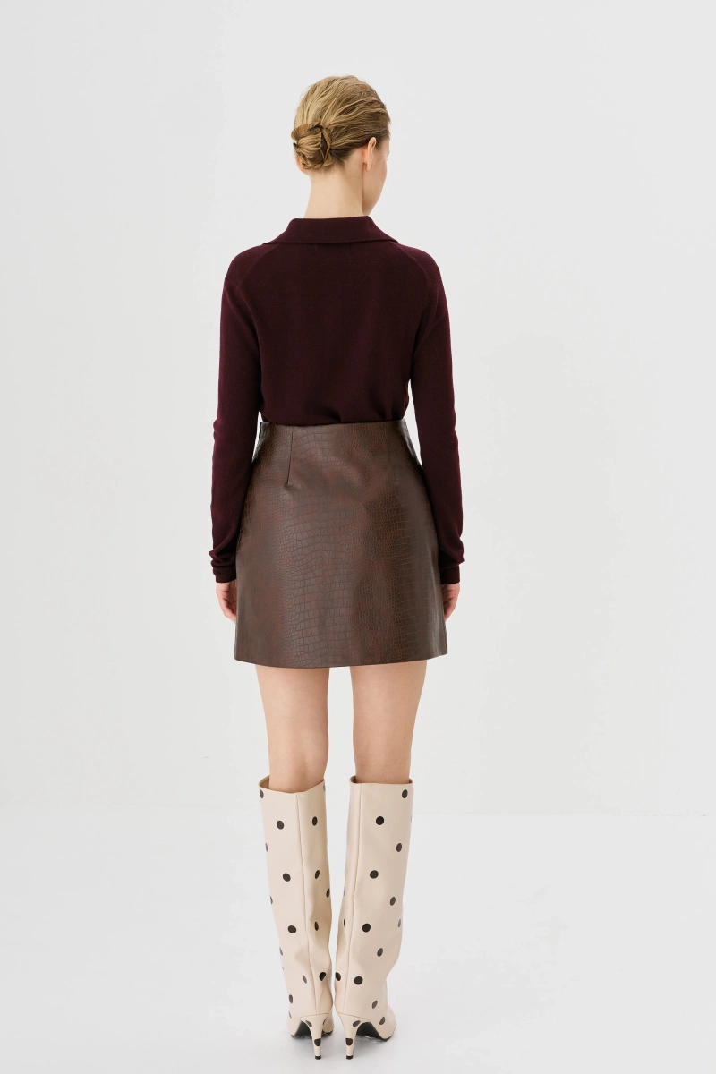 Юбка мини из экокожи с тиснением Ricoco, цвет: коричневый, 7050u/2 купить онлайн