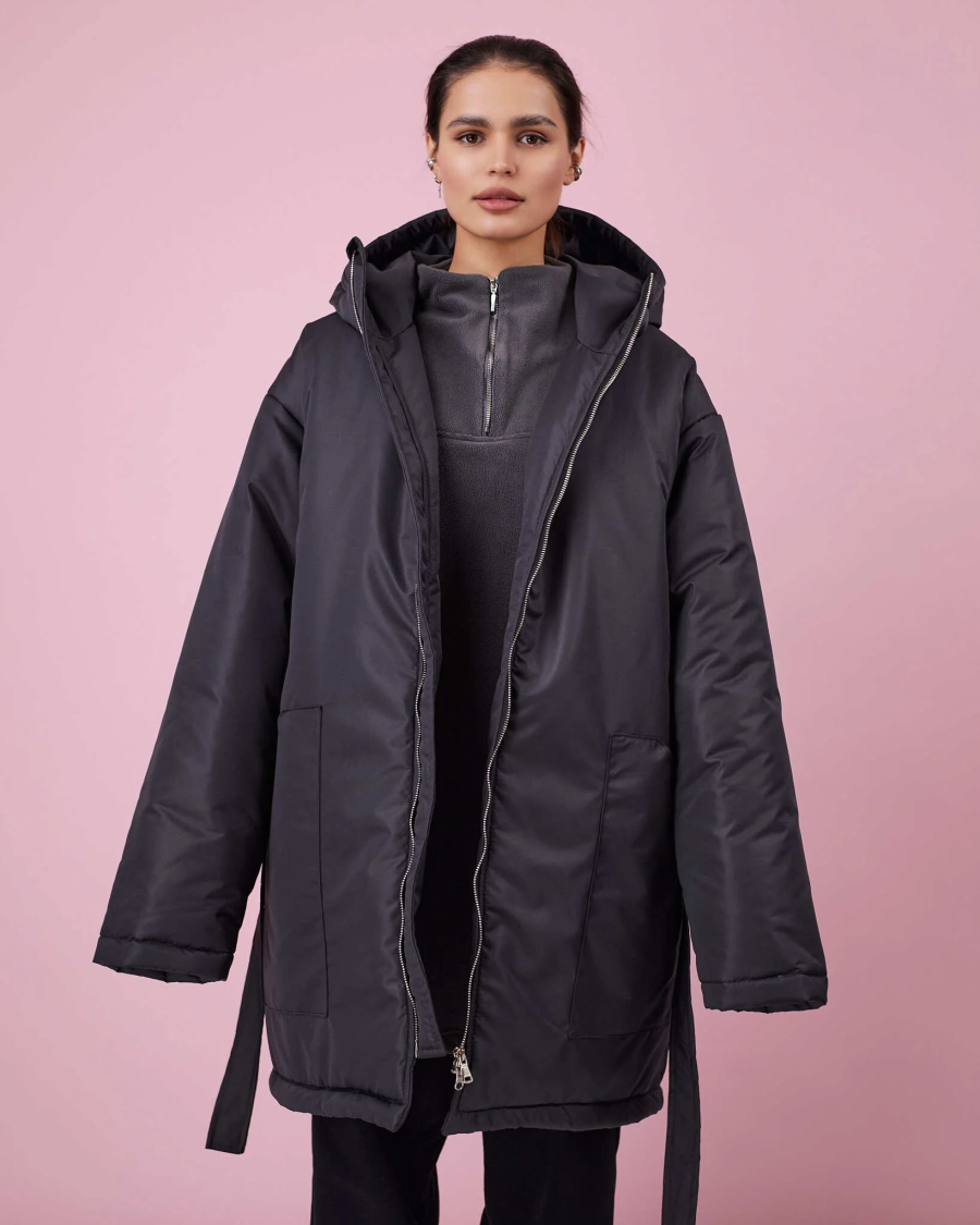 Куртка зимняя с поясом TABOO, цвет: графит, K002 купить онлайн Куртка зимняя с поясом TABOO, цвет: графит, K002 купить онлайн