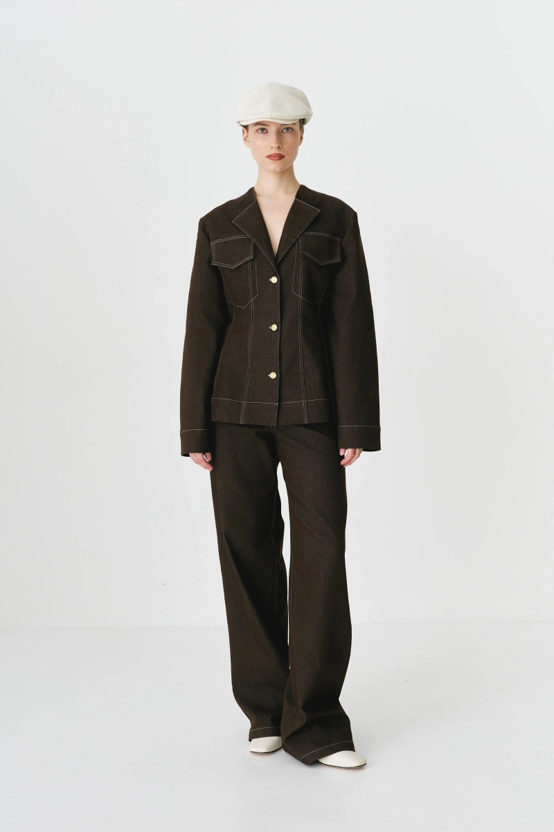 Жакет из сырого денима Ricoco, цвет: коричневый, 5072/5 купить онлайн