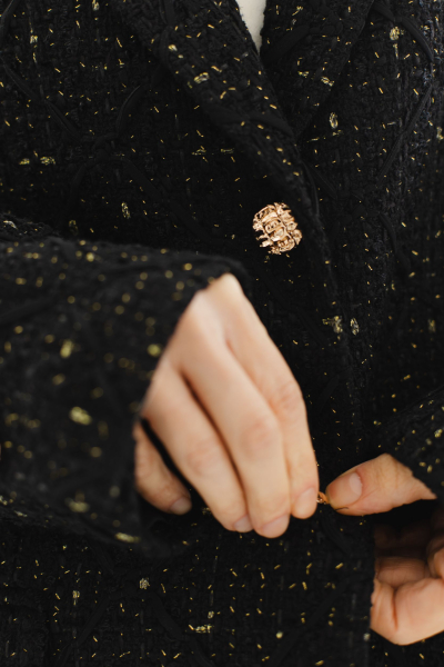 Жакет из твида однобортный с золотыми нитями VLVT, цвет: Черный, 00-00005355 купить онлайн