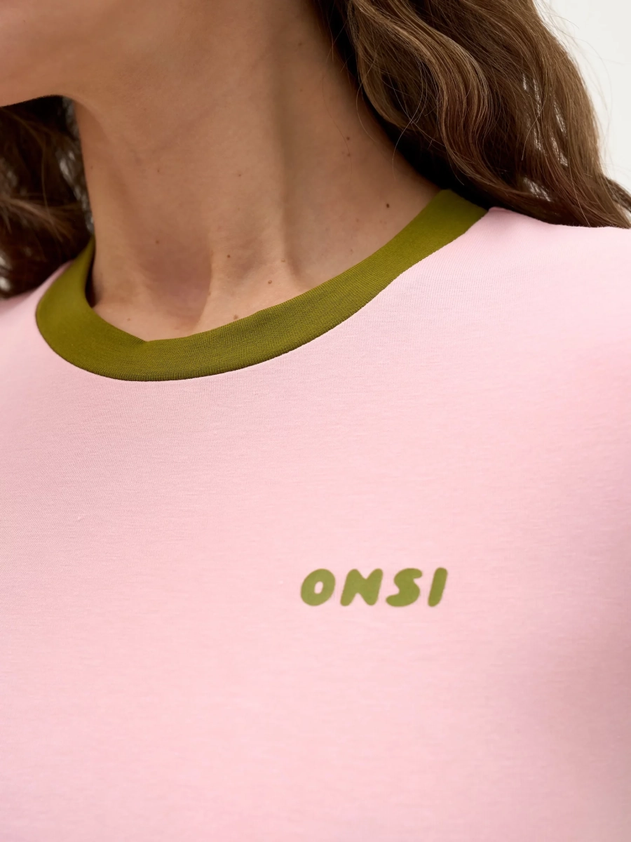 Футболка с контрастной горловиной ONSI, цвет: розовый,  купить онлайн